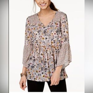 NWOT Style & Co Long Sleeve Mixed Floral Print Peasant Top, Size Medium